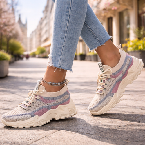 Women's Breathable Mesh Lace-Up Sneakers – Lightweight Walking Comfort Shoes
