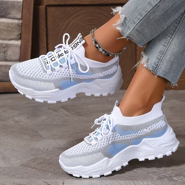 Women's Breathable Mesh Lace-Up Sneakers – Lightweight Walking Comfort Shoes
