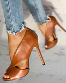 Women's Open Toe Stiletto Faux Leather Heels – Sophisticated High Shoes