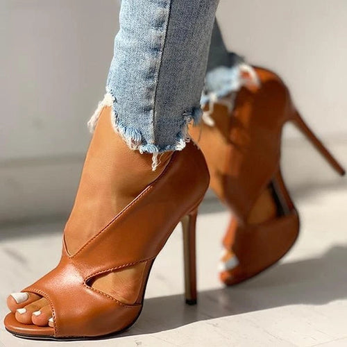 Women's Open Toe Stiletto Faux Leather Heels – Sophisticated High Shoes