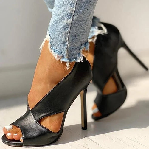 Women's Open Toe Stiletto Faux Leather Heels – Sophisticated High Shoes