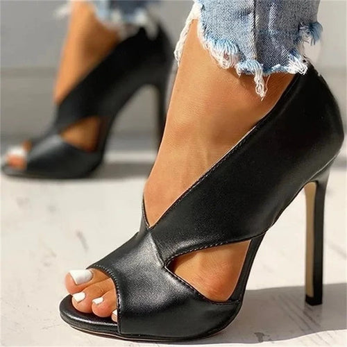 Women's Open Toe Stiletto Faux Leather Heels – Sophisticated High Shoes