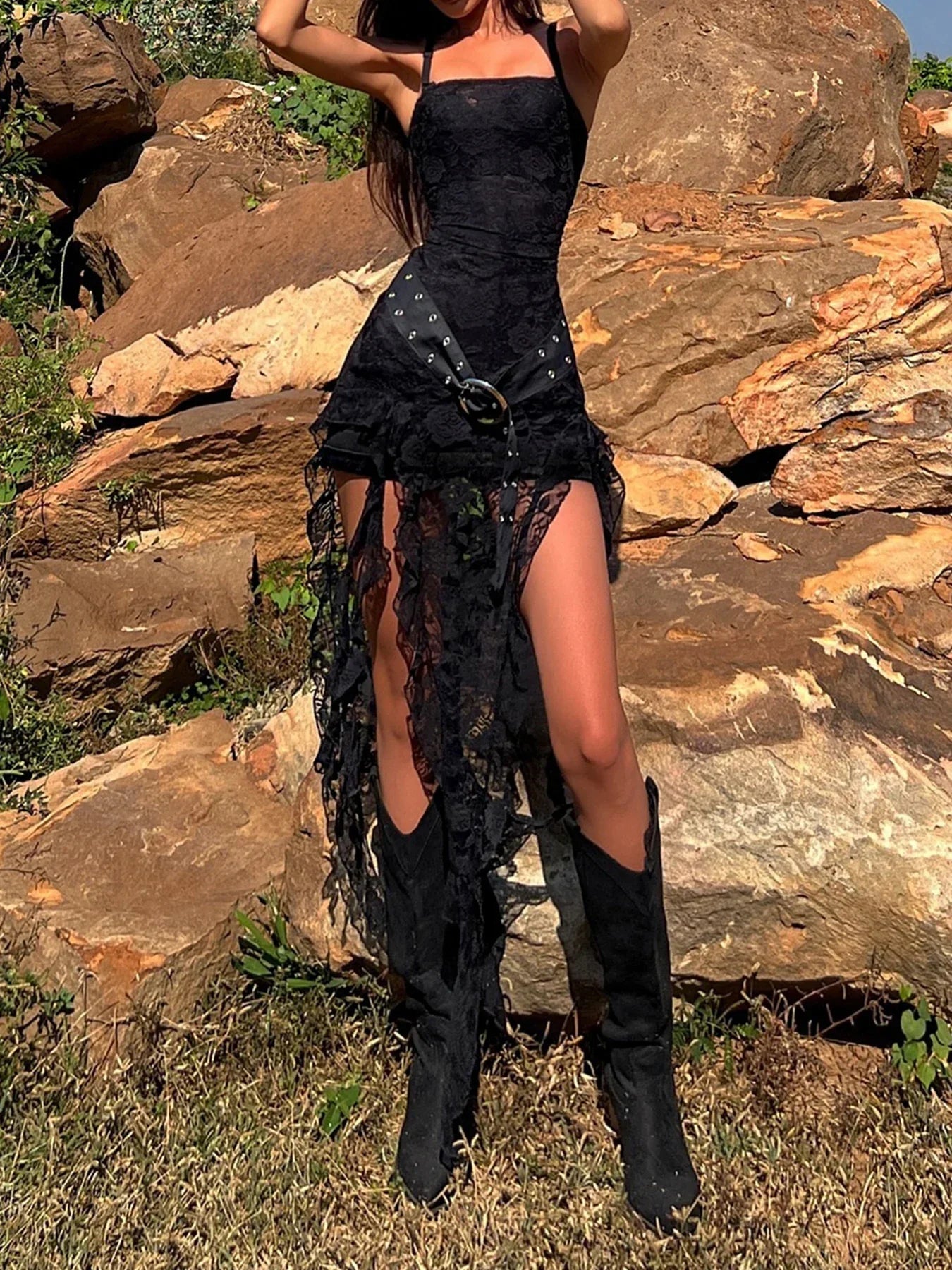 Academia Lace Spaghetti Strap Midi Dress