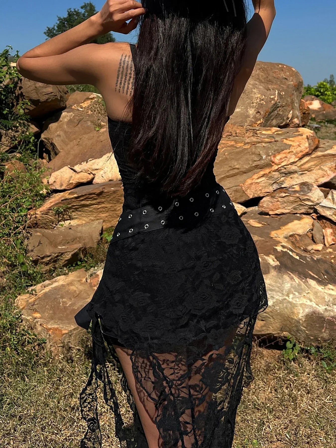 Academia Lace Spaghetti Strap Midi Dress