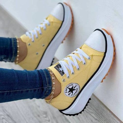 Women's Lace-Up Platform Sneakers – Trendy Canvas Star Trainers