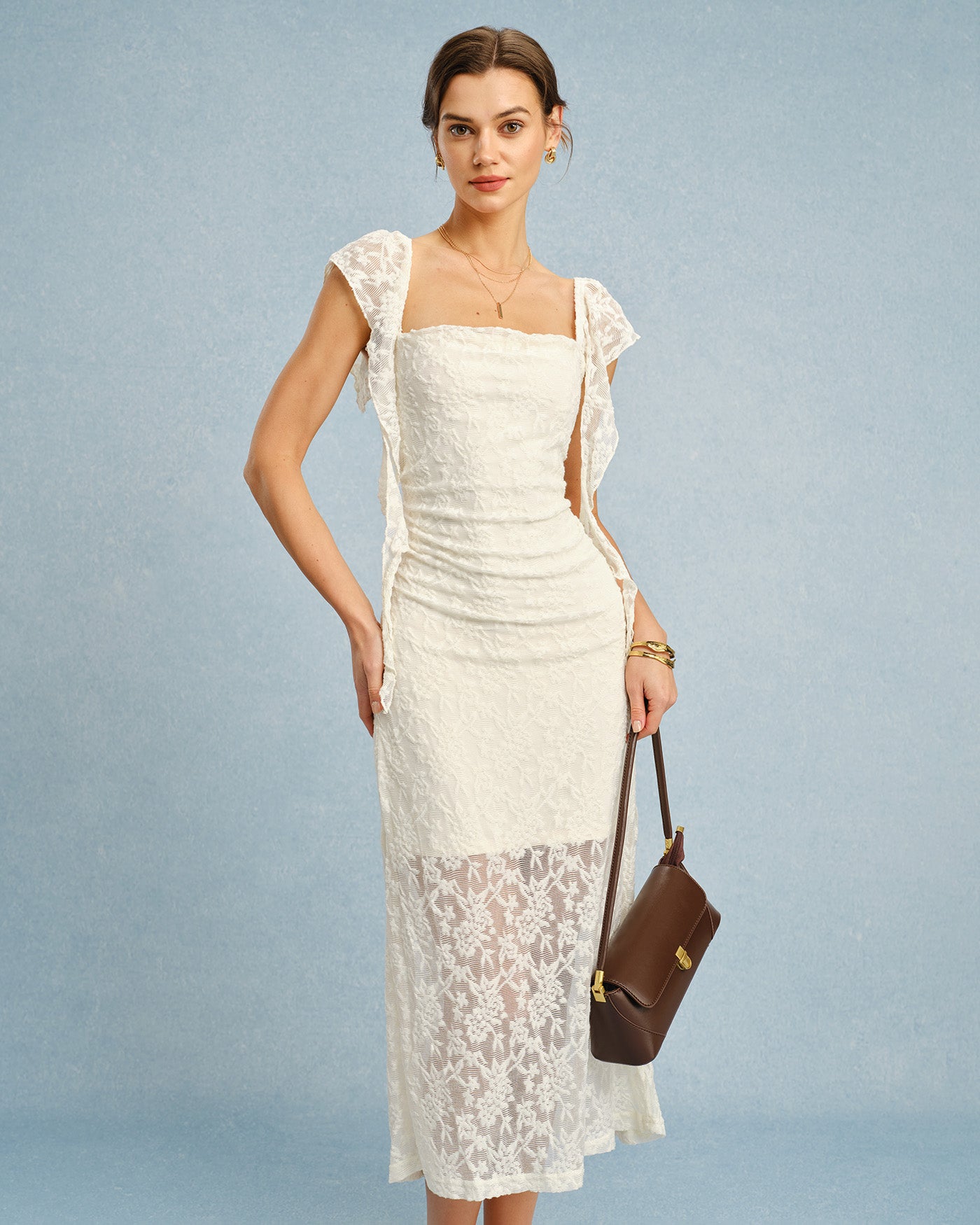 Women's Sleeveless Midi Lace Dress – Ruffle Elegant Summer Party Dress