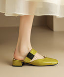 Beige Chunky Faux Leather Fitted Splicing Slide Sandals