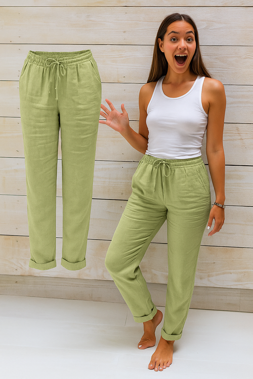 Women's High-Waist Linen Summer Pants – Lightweight Casual Wide-Leg Trousers