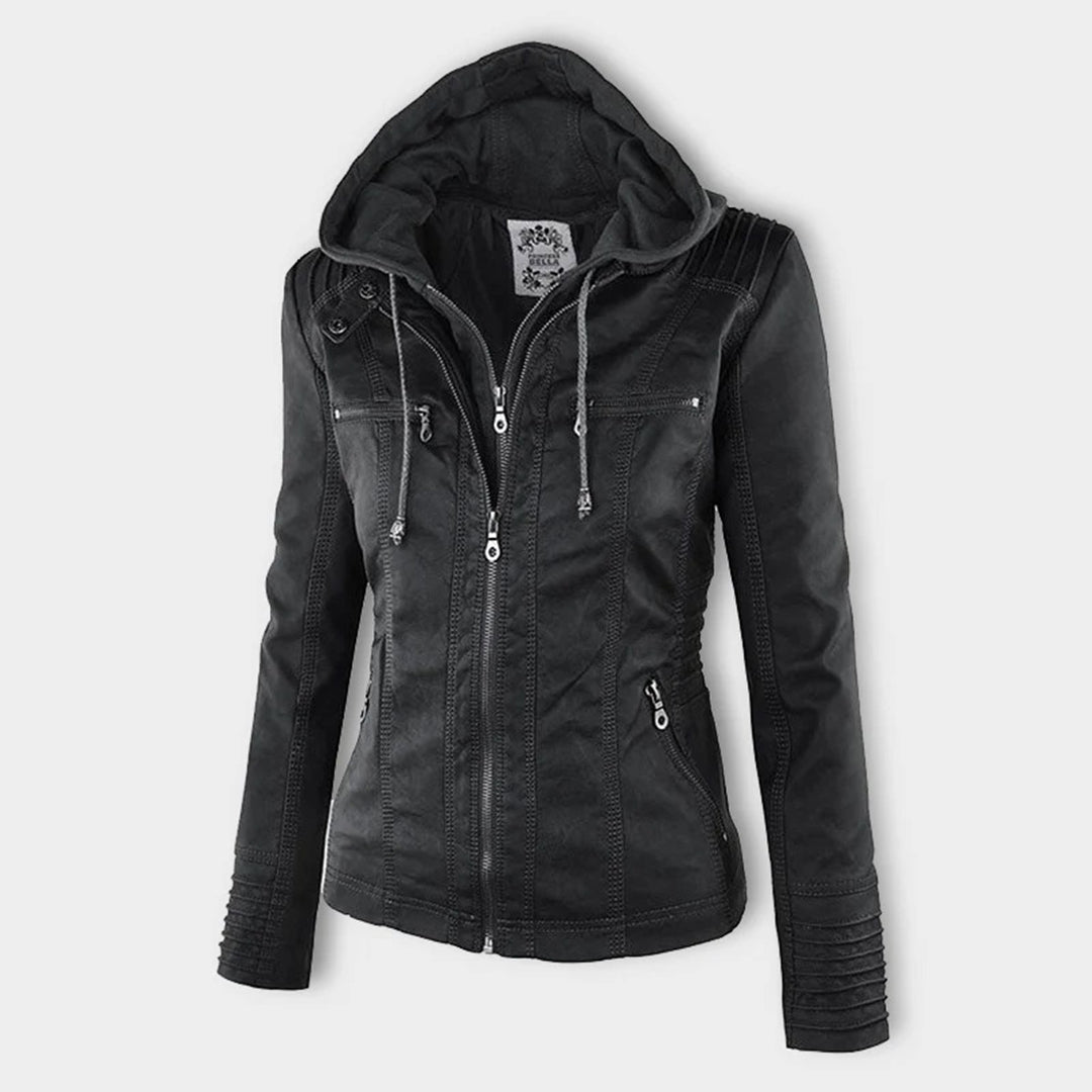 Womens Weatherproof Leather Jacket With Hood – Waterproof Stylish Coat