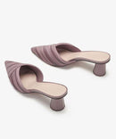 Black Pointed Toe Striped Splicing Chunky High Heels Slide Sandals