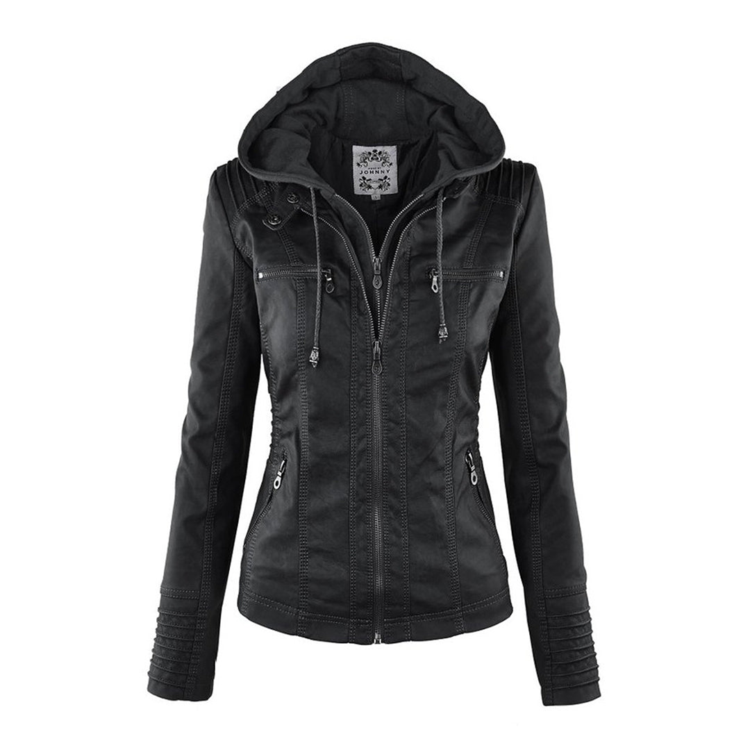 Womens Weatherproof Leather Jacket With Hood – Waterproof Stylish Coat