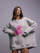 Women's Casual Oversized Yellow Duck Print Hoodie
