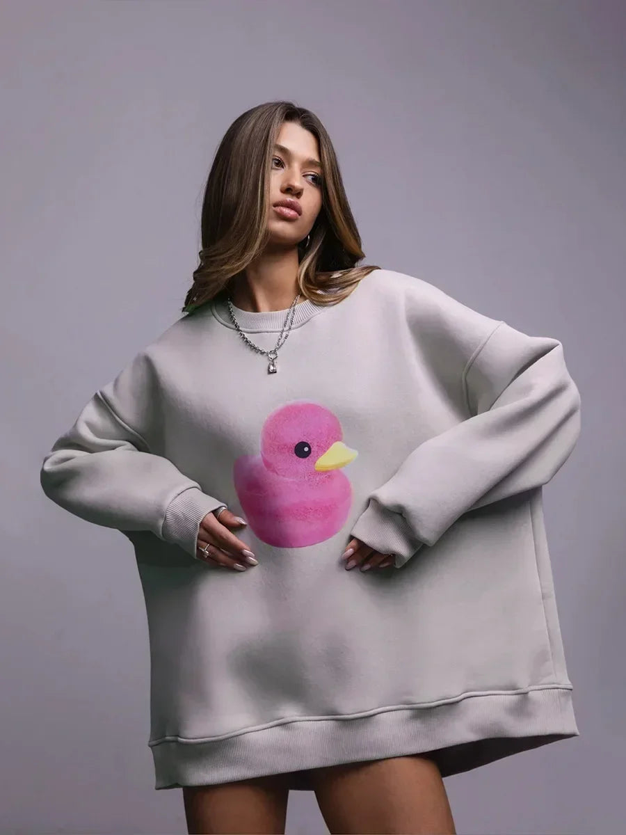 Women's Casual Oversized Yellow Duck Print Hoodie