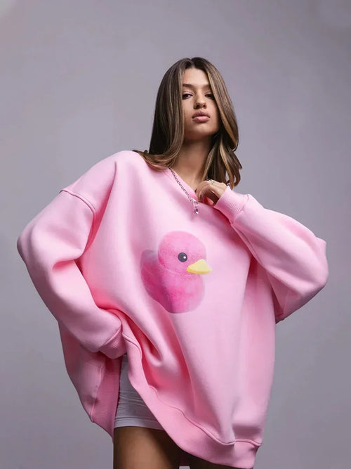 Women's Casual Oversized Yellow Duck Print Hoodie