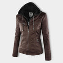 Womens Weatherproof Leather Jacket With Hood – Waterproof Stylish Coat