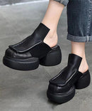 Brown Retro Splicing Cowhide Leather Platform Slide Sandals