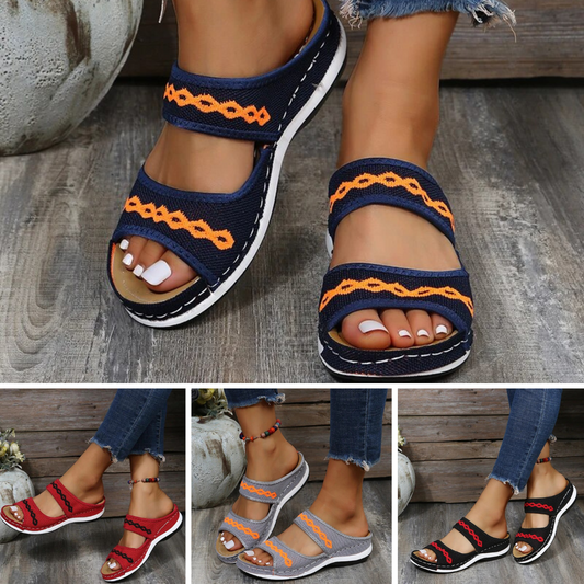 Women's Boho Open-Toe Flat Sandals – Casual Slip-On Summer Slippers