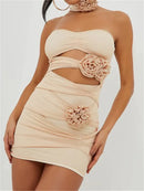 3D Flower Hollow Out Slim Party Mini Dresses