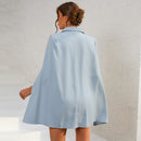 Cape Blazer Mini Dress with Belt and Gold Button Detail