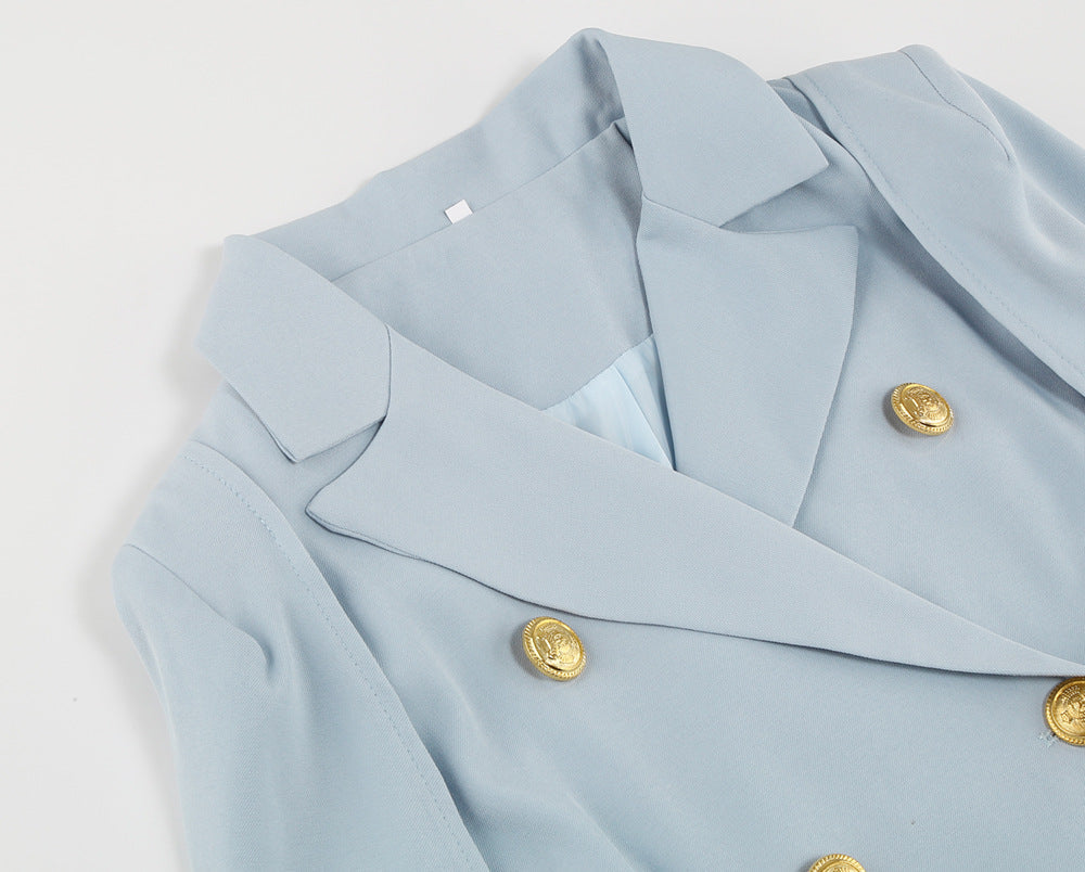 Cape Blazer Mini Dress with Belt and Gold Button Detail