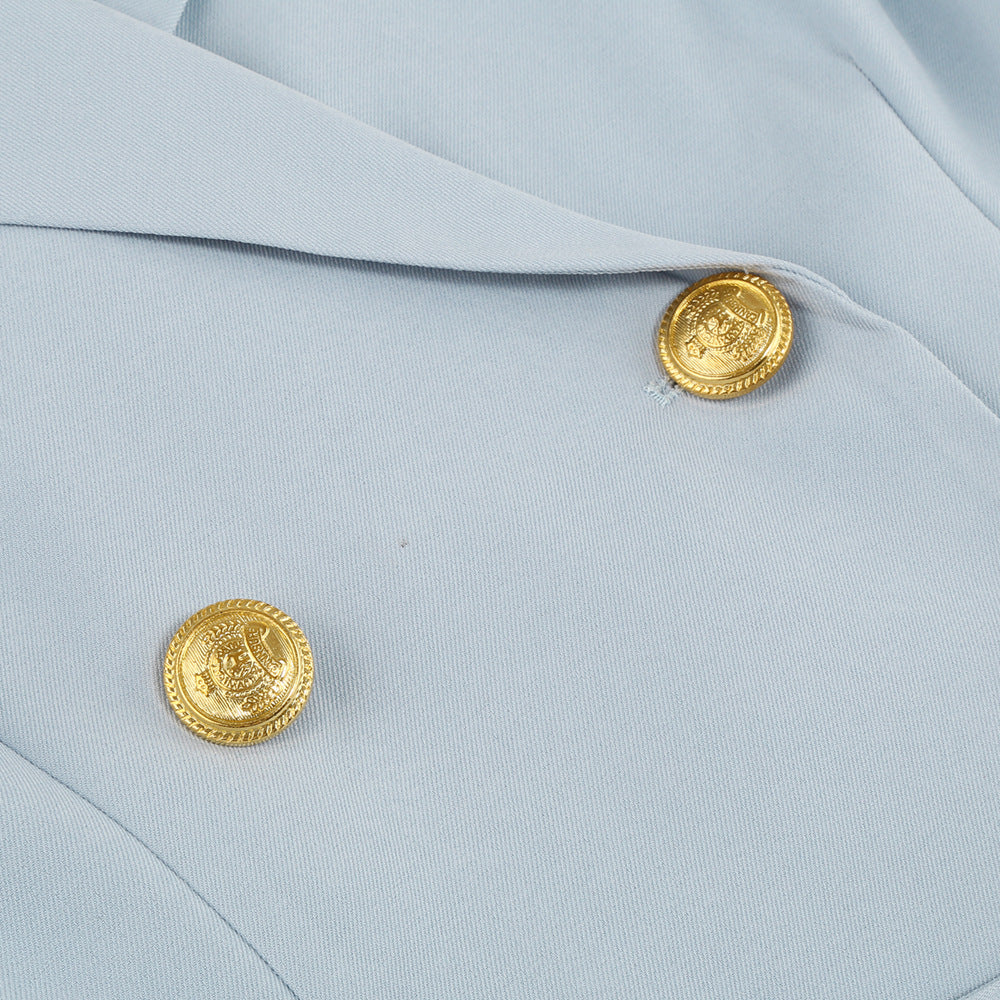 Cape Blazer Mini Dress with Belt and Gold Button Detail