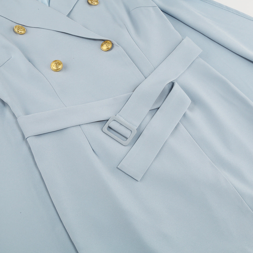 Cape Blazer Mini Dress with Belt and Gold Button Detail