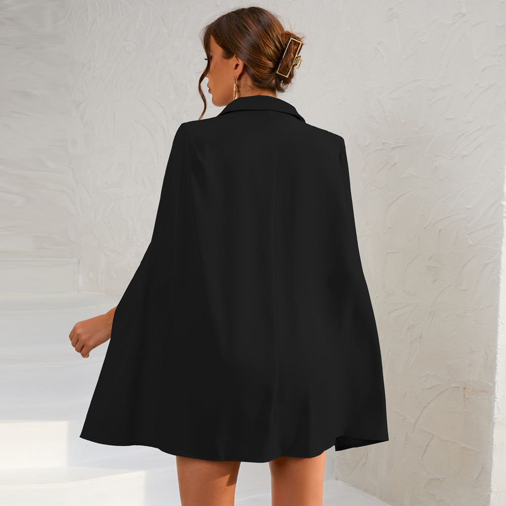Cape Blazer Mini Dress with Belt and Gold Button Detail