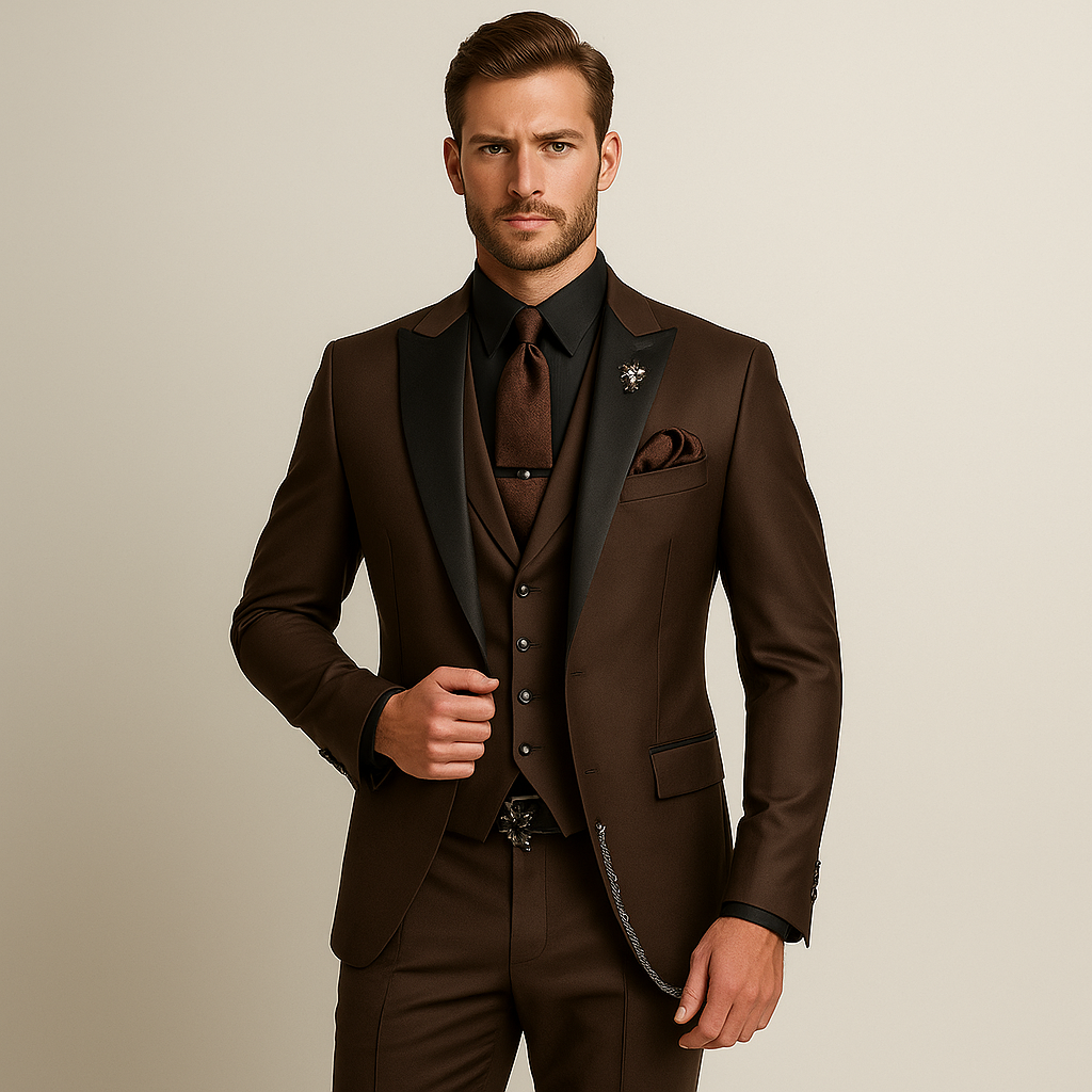 Men’s 3-Piece Slim Fit Suit – Satin Lapel Gilet Elegant Wedding Formal Style
