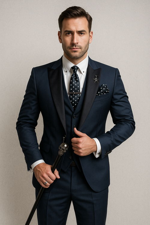 Men’s 3-Piece Slim Fit Suit – Satin Lapel Gilet Elegant Wedding Formal Style