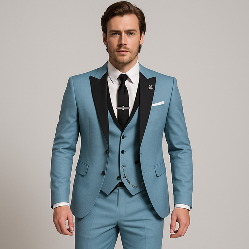 Men’s 3-Piece Slim Fit Suit – Satin Lapel Gilet Elegant Wedding Formal Style