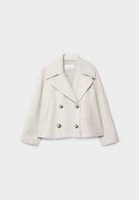 Chic Cropped Double-Breasted Jacket in Luxurious Wool Blend for Elegant Style