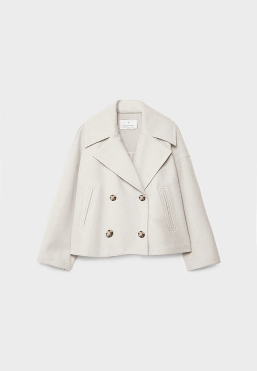 Chic Cropped Double-Breasted Jacket in Luxurious Wool Blend for Elegant Style 0