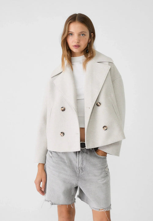 Chic Cropped Double-Breasted Jacket in Luxurious Wool Blend for Elegant Style 1