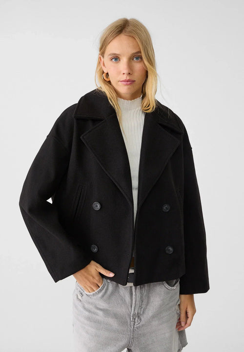 Chic Cropped Double-Breasted Jacket in Luxurious Wool Blend for Elegant Style 2