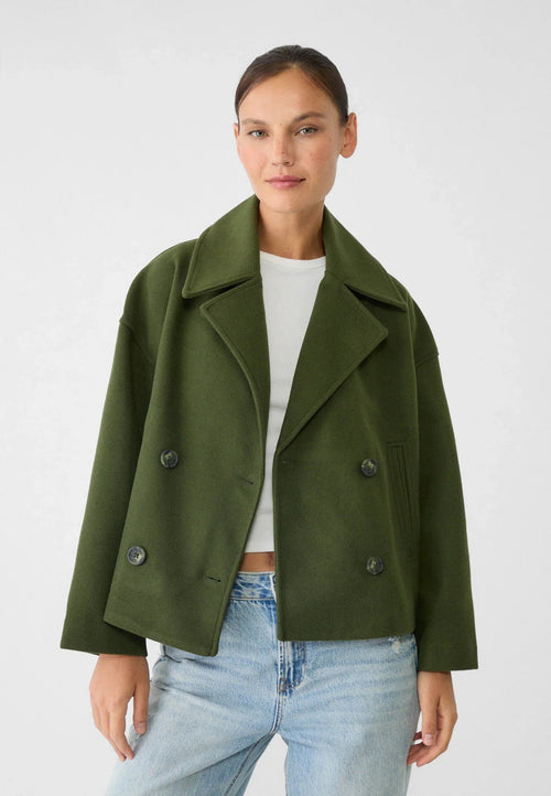 Chic Cropped Double-Breasted Jacket in Luxurious Wool Blend for Elegant Style 3