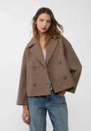 Chic Cropped Double-Breasted Jacket in Luxurious Wool Blend for Elegant Style 4