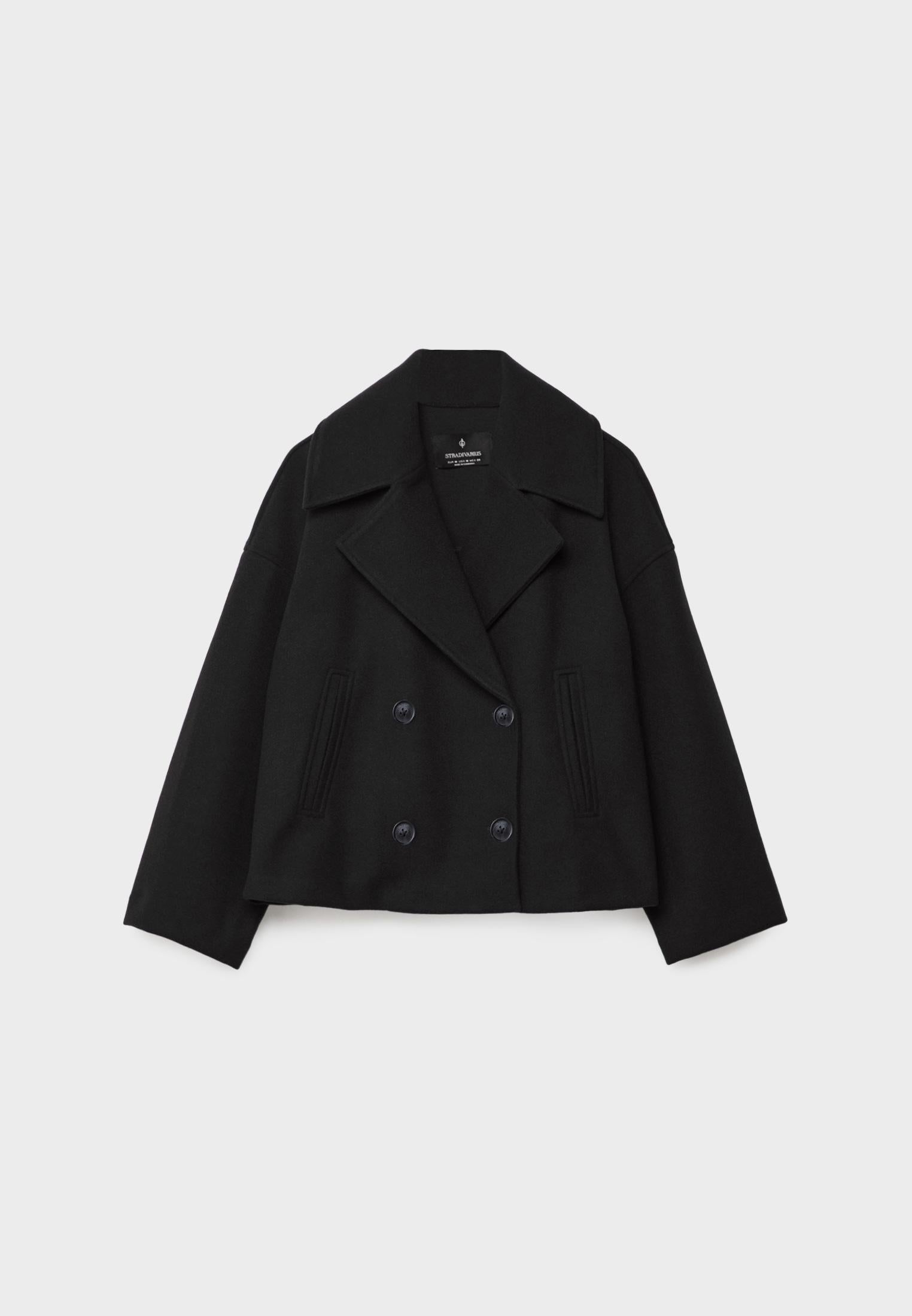 Chic Cropped Double-Breasted Jacket in Luxurious Wool Blend for Elegant Style 6