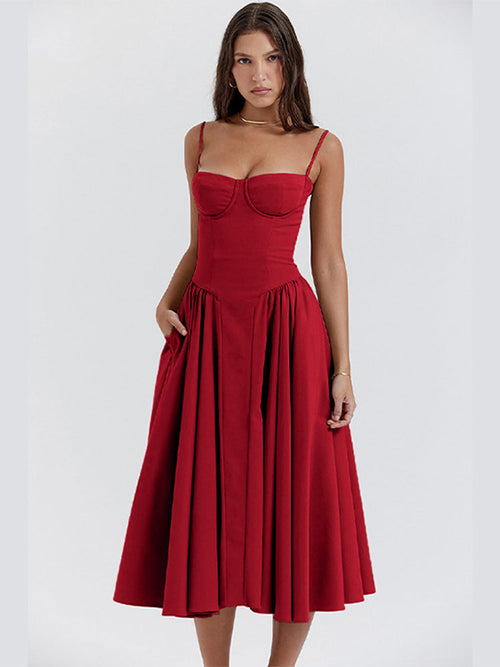 Chic Midi Dress with Sweetheart Neckline: Effortless Style for Any Occasion 0