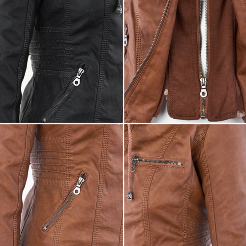 Womens Weatherproof Leather Jacket With Hood – Waterproof Stylish Coat