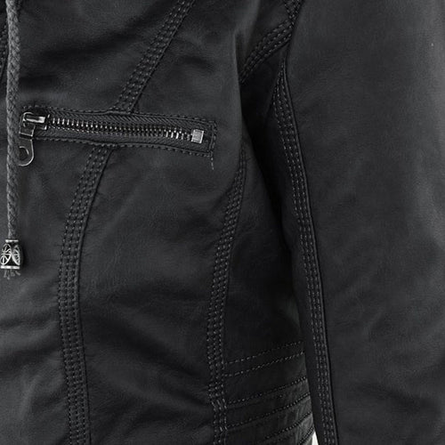 Womens Weatherproof Leather Jacket With Hood – Waterproof Stylish Coat