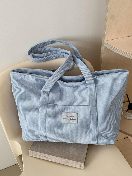 Women's Wide Corduroy Tote Bag – Large Soft Everyday Shoulder Bag