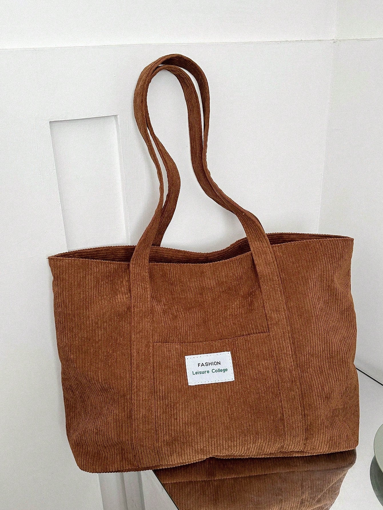 Women's Wide Corduroy Tote Bag – Large Soft Everyday Shoulder Bag