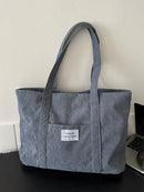 Women's Wide Corduroy Tote Bag – Large Soft Everyday Shoulder Bag
