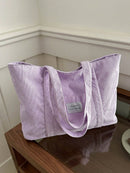 Women's Wide Corduroy Tote Bag – Large Soft Everyday Shoulder Bag