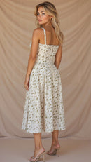 Corset Midi Dress – Tailored Waist and Flowing Skirt