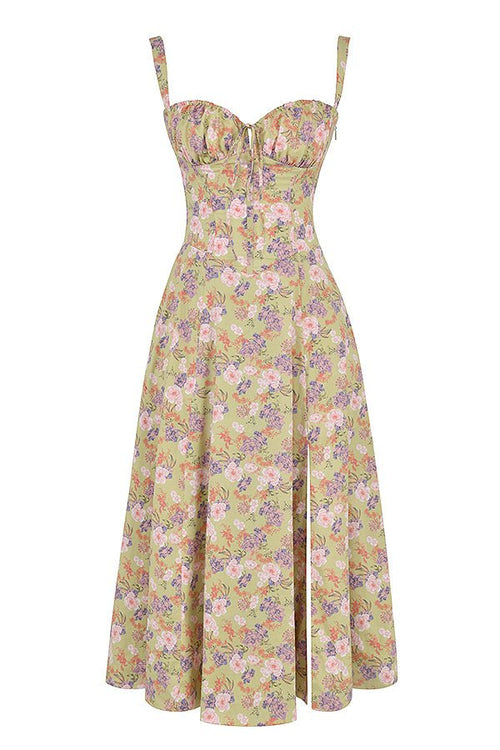Corset Midi Dress – Tailored Waist and Flowing Skirt