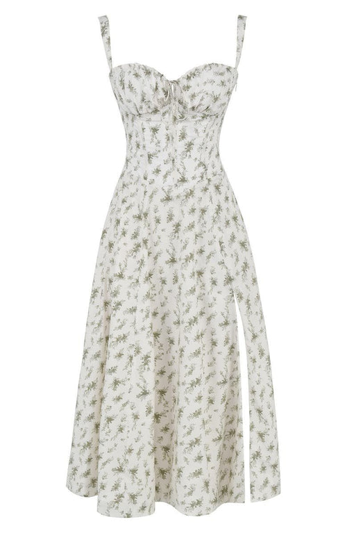 Corset Midi Dress – Tailored Waist and Flowing Skirt