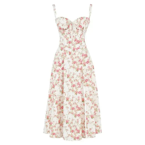 Corset Midi Dress – Tailored Waist and Flowing Skirt