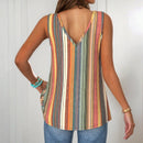 Women’s V-Neck Colourful Striped Tank Top – Lightweight Summer Top