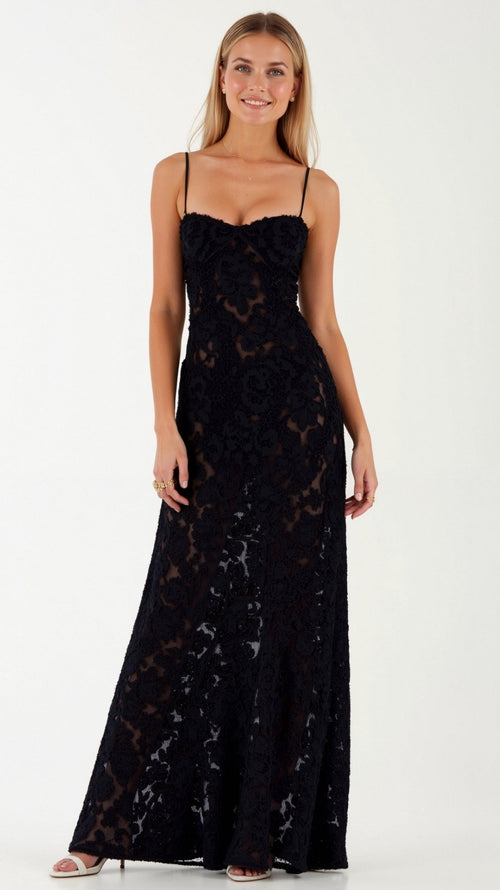 Floral Jacquard Lace Maxi Dress